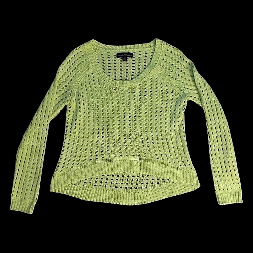 Rock & Republic Lime Green Open Knit Scoop Neck Sweater